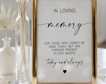 Minimalist In Loving Memory Sign Printable, Modern Forever In Our Hearts, Bohemian In Loving Memory, Minimalist In Memorial ,C4