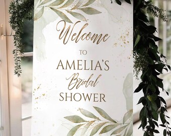 Greenery Bridal Shower Welcome Sign, Eucalyptus Gold Bridal Shower Sign, Wedding Reception,Bridal Shower Decoration, Brunch Poster WS2