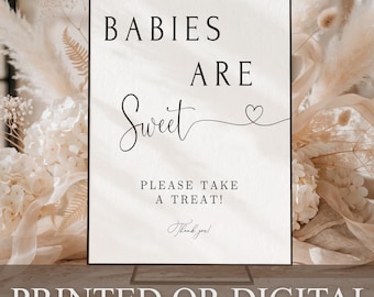 Letrero impreso o digital para mesa de postres de baby shower "Los bebés son dulces, por favor, tomen un dulce", M1