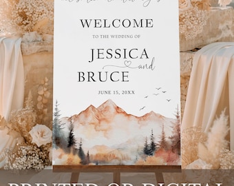 PRINTED or DIGITAL Fall Mountain Wedding Welcome Sign Adventure Begins Autumn Rustic, MN33