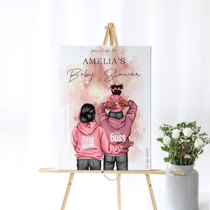 Babyparty-Willkommensschild für Mädchen - das Familienposter von Real Boss - rosa bearbeitbarer digitaler Download mit benutzerdefiniertem Namen und Datum - WS-13