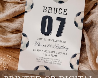 PRINTED or DIGITAL Soccer Birthday Invitation Boy Sports Party Jersey Number or Age, BO-1
