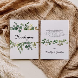 Cartão de agradecimento floral para chá de bebê, elegante nota de agradecimento para impressão para comemoração de recém-nascido, TH-4