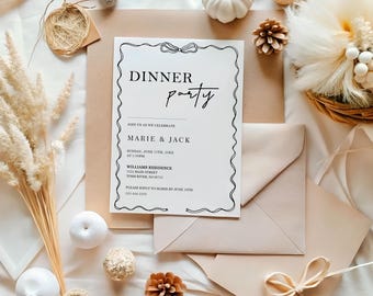 Elegant Dinner Party Invitation Template | Printable Black & White Invite for Couple Celebration or Special Event | Digital Download, DP-2