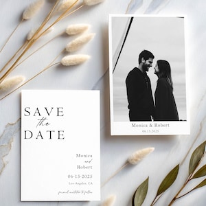 Double Sided Save The Date, Bold Typography Wedding Announcement, Minimalist Black and White Photo Card, Modern Custom Digital, SVD21