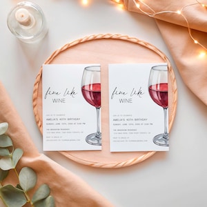Wein Geburtstagseinladung Fein Wie Wein 40.Geburtstags-Einladung für Frauen Rotweinglas Erwachsene Party Digital Printable Minimalist Design,BA36