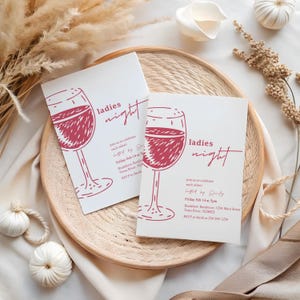 Ladies Night Invitation, Galentine&#39;s Night Party, Minimalist Wine Invitation,Bachelorette Invite, Printable Women&#39;s Night Invitation, GD-11