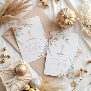 Convite de Batismo com Flores Silvestres, Convite Floral para Meninas, Imprimível, Design Personalizado, Download Digital, Perfeito para Festas de Bebê, BP-1