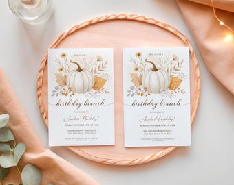Pumpkin Birthday Invitation, Fall Birthday Brunch Invite, Autumn Birthday Party Invitation, Rustic Pumpkin Birthday Digital Download,DP21