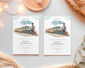 Train Birthday Invitation, Choo Choo Party Invite, Boys 2nd Birthday Train Theme, Printable Kids Birthday Card Digital,BK63