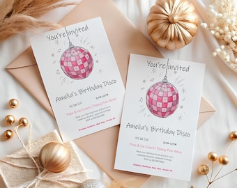 Disco Birthday Invitation  Teen Girl Sweet 16 Party Invite  Editable Pink Glitter Dance Party Download, Disco Party Invitation, BT11