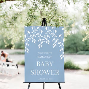 Blue Baby Shower Welcome Sign Floral Design, Customizable Entryway Decor for Baby Showers & Celebrations WS-2