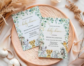 Safari Baby Shower Invitation, Greenery Jungle Animals Invite, Gender Neutral Baby Shower Card, Custom Printable Baby Shower Template, BS14