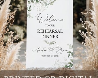 PRINTED or DIGITAL Rehearsal Dinner Welcome Sign, Eucalyptus The Night Before Poster, Greenery Pre-Wedding Board, Floral Rehearsal, B-1