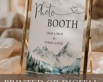 PRINTED or DIGITAL Mountain Photo Booth Sign Grab a Prop Strike a Pose Wedding, MN36