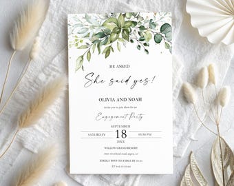 Greenery Engagement Party, She Said Yes Invite, Personalized Digital Invite, Sage Green Floral Invitation, Modern Script Stationery, WI-13