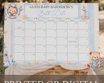 PRINTED or DIGITAL Guess Baby Birth Date Calendar Nautical Sailor Boy Baby Shower Game, B31