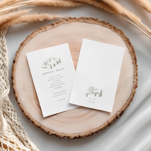 Convite de casamento na montanha – Convite digital para impressão Boho Rustic, PDF para cerimônia ao ar livre, inspirado na natureza, design personalizável WDNG-35