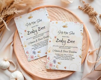 Honey Bee Gender Reveal Invitation What Will Baby Bee Invite Gender Neutral Shower Invitation Bumblebee Modern Printable Editable , GP-1
