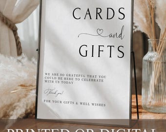 PRINTED or DIGITAL Cards and Gifts Sign, Minimalist Wedding Gift Table Poster, Elegant Cards Gifts Board, Cards and Gifts Table Sign, M1
