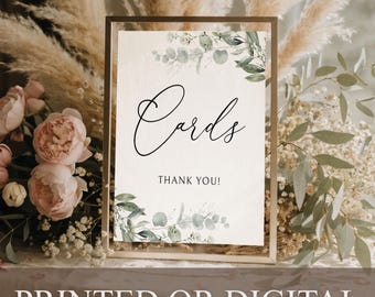 IMPRESO o DIGITAL, Letrero de Tarjetas Verdes, Letrero de Tarjetas de Mesa para Bodas con Eucalipto, Letrero de Mesa de Tarjetas Botánicas, Tablero para Dejar Tarjetas, B-1