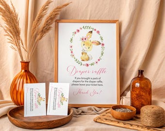 Baby Shower Diaper Raffle Sign, Bunny Diaper Raffle Table Sign, Floral Diaper Raffle Cards, Printable Baby Shower Games  ,DR-1