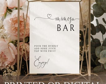 PRINTED or DIGITAL Mimosa Bar Sign, Minimalist Mimosa Bar Poster, Wedding Brunch Bar Board, Bridal Shower Bar Sign, Wedding Bar Signage, M1