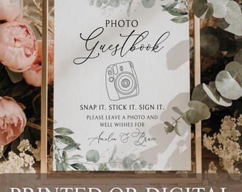 Libro de visitas fotográfico IMPRESO o DIGITAL, Letrero personalizado, Póster Polaroid de jardín para libro de visitas, Snap It Stick It Firma con nombre, B-1