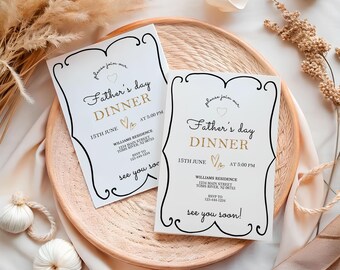 Father’s Day Dinner Invitation | Printable Elegant Gold & Black Invite | Personalized Digital Download for Dad Celebration, DP-3