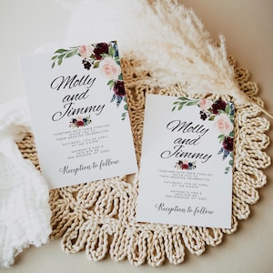 Burgunder-Hochzeits-Einladung, Burgunder-Rosenhochzeit, Hochzeitseinladung, Blumen-Einladung, rustikale Hochzeit, Blumenhochzeits-Einladung, W-2