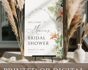 Letrero de bienvenida para despedida de soltera IMPRESO o DIGITAL, Letrero para despedida de soltera con vegetación tropical, Letrero de bienvenida para brunch botánico, Tablero floral para despedida de soltera, W-1