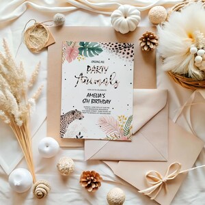 Safari Birthday Invitation, Party Animals Invite, Jungle Girl Birthday, Leopard Print Birthday Card, Wild One Invite, Editable, BK32