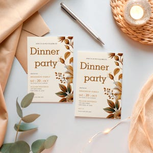 Herbst-Dinner-Party Einladung, moderne Blumen-Einladung für elegante Dinner-Events, elegantes DP-18 Design, druckbare DP-Invite