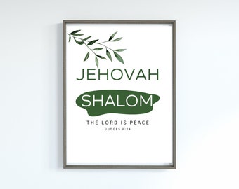Jehovah Shalom Names of God Judges 6:24 Bible Verse Wall Art Printable Religious Christian Scripture Wall Art Floral Print Digital Download