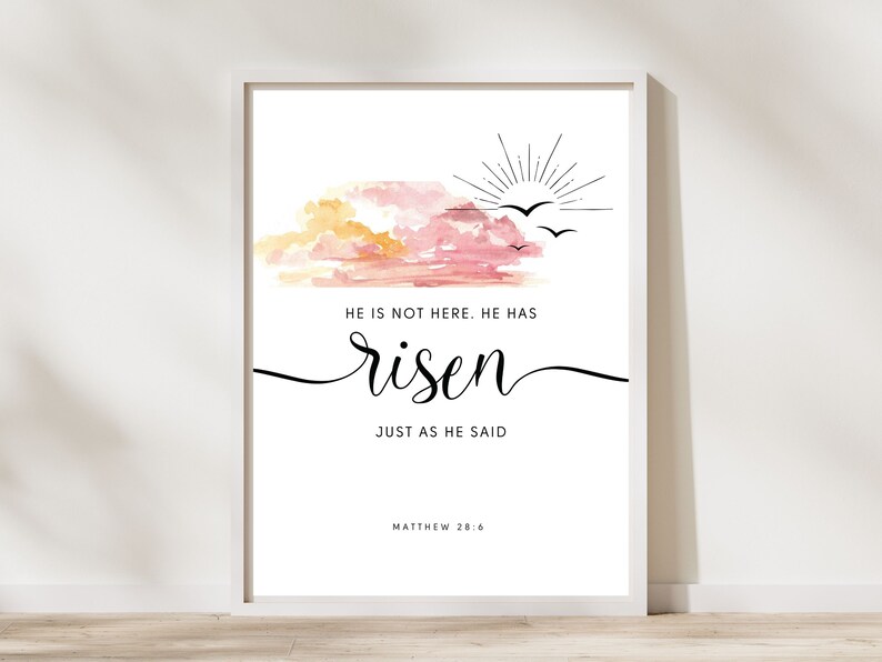 Matthew 286 NIV, He is Not Here He Has Risen, Bible Verse Wall Art