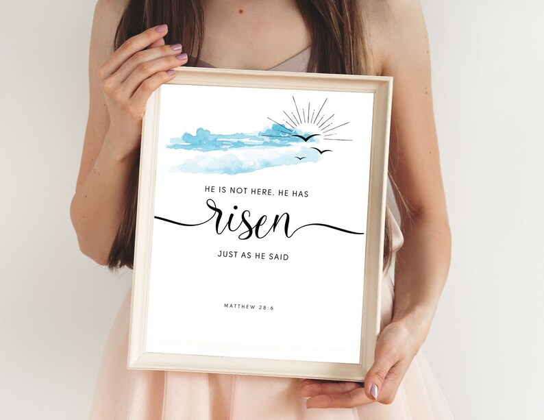 Matthew 286 NIV He is Not Here He Has Risen, Bible Verse Wall Art