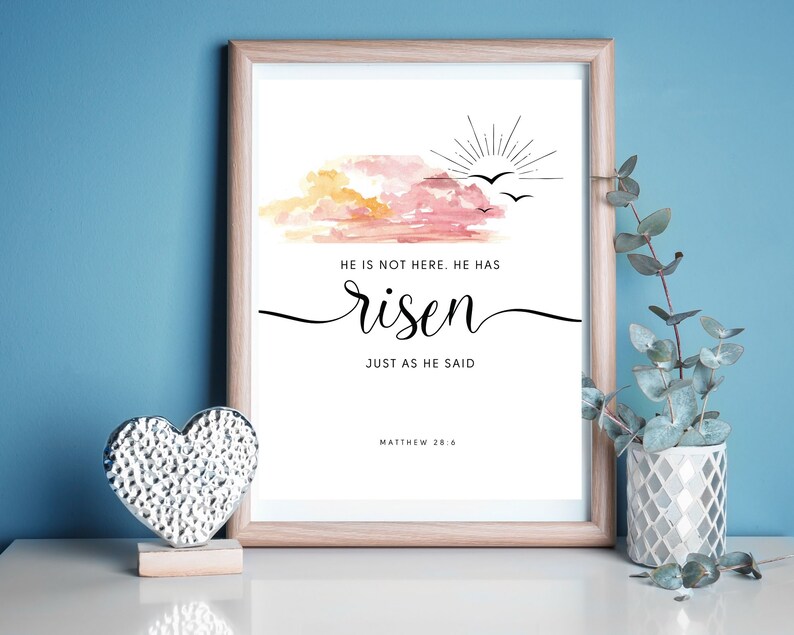 Matthew 286 NIV, He is Not Here He Has Risen, Bible Verse Wall Art