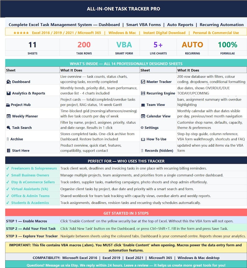 Excel Task Tracker | Project Management Spreadsheet With VBA Forms ...
