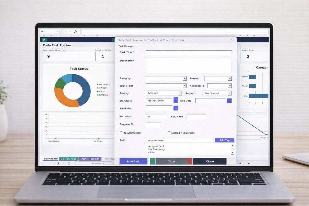 Automated Excel Task Tracker Template | Daily Planner, Calendar ...