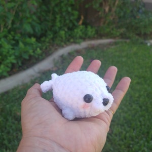 Crochet Seal Plushie, Fluffy Amigurumi, Handmade Baby Seal