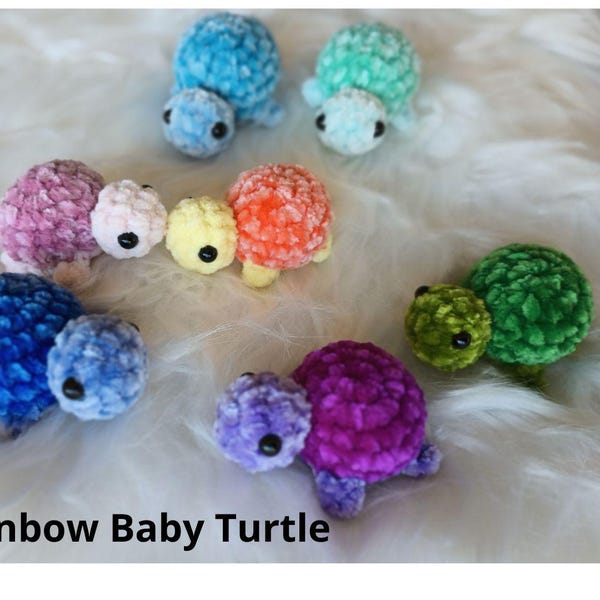 Crochet Baby Turtle Plushie, Chenille Amigurumi Desk Pet, Small Handmade Toy