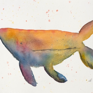 Fine Art Print of Original Watercolour &quot;Whale of a Time&quot; – Ocean Animal Art, Marine Life Painting, Whale Wall Art and Coastal Decor.
