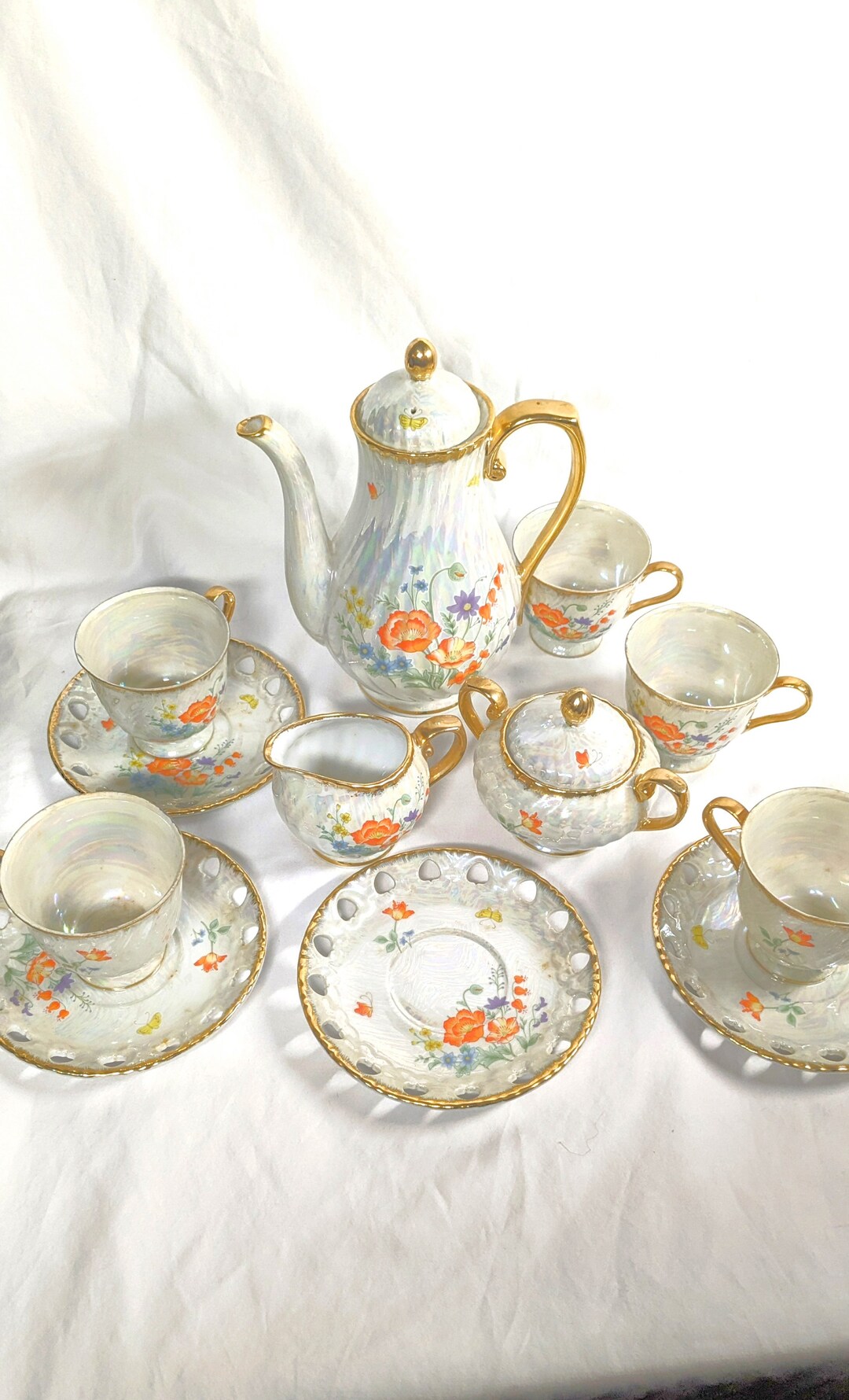 Kudo Toki China Coffee/tea Set Opalescent Lusterware Porcelain Etsy