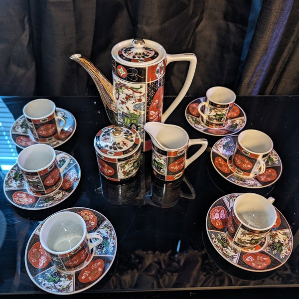 Imari   polychrome porcelain tea set vintage rare