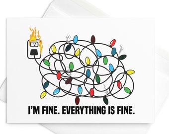 I'm Fine Holiday Chaos Christmas Greeting Card, Tangled Lights, Funny Xmas Card | Sboccio Designs