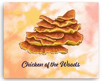 Chicken of the Woods Mushroom Canvas Art with Colorful Colorful Detail Background| Fungi Illustration Wall Decor | Sboccio Designs