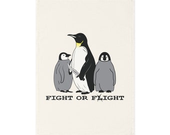 Fight or Flight Penguin Parent & 2 Babies Cotton Tea Towel | Sboccio Designs