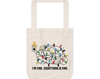 I'm Fine Christmas Lights Organic Canvas Tote Bag | Sboccio Designs