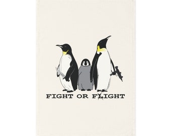 Fight or Flight Penguin Mom, Dad, & Baby Cotton Tea Towel | Sboccio Designs
