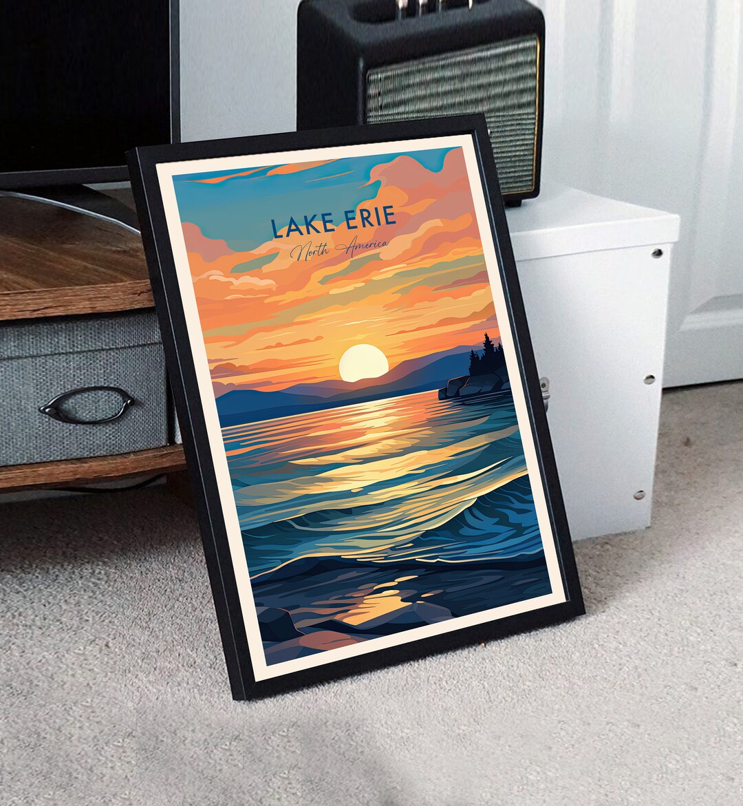 Lake Erie Travel Poster Lake Erie Print North America Etsy